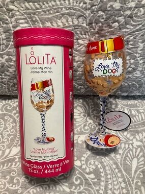 NIB Lolita Love My Dog Wine Glass